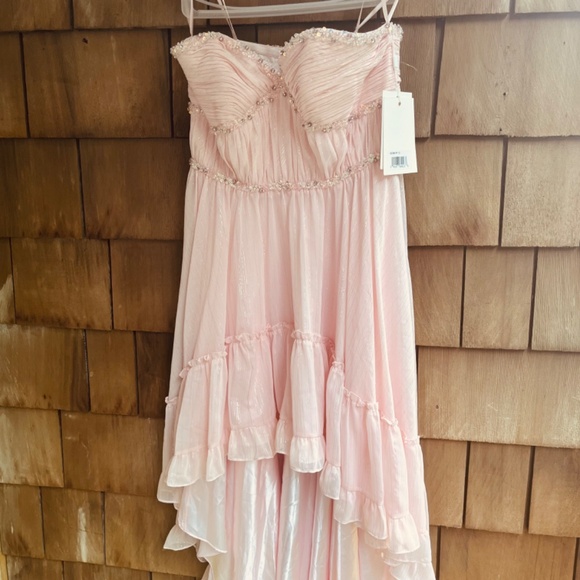 MAC DUGGAL 10 Beaded Ruffle High Low Gown Pink Sleeveless Chiffon 68096 - Picture 15 of 15